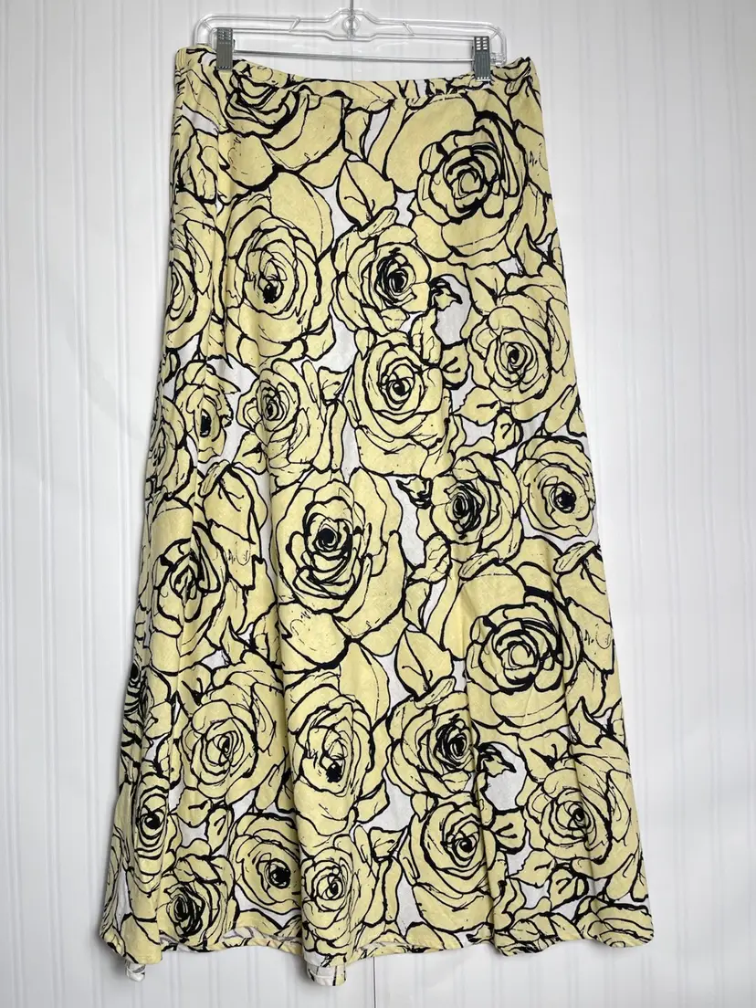 Cato Women's Floral Lined Maxi Skirt Butter Yellow 14/16W Garden Fairy Coastal