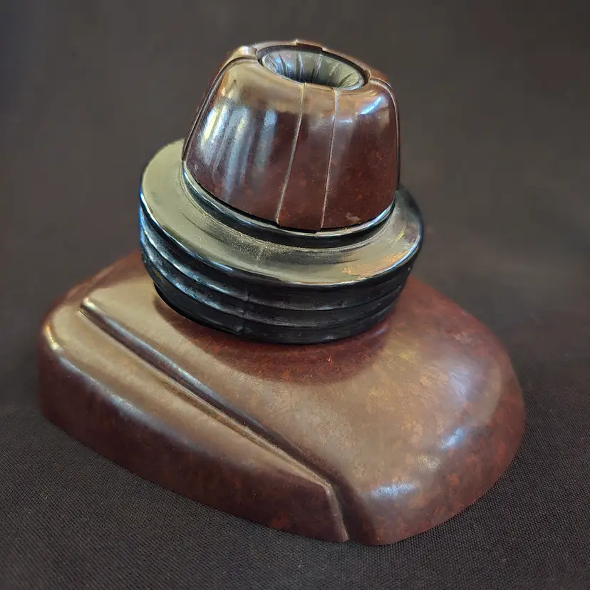 Inkwell Zephyr Swivodex Bakelite with Black Glass Bottle Made in USA Vintage