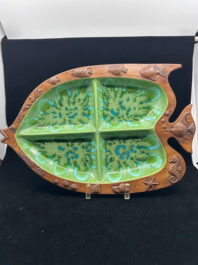VintageTreasure Craft 60s Mid-Century Angel Fish Serving Tray 4 Divided Sections USA