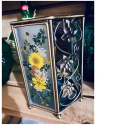 vintage pressed flowers candle holder