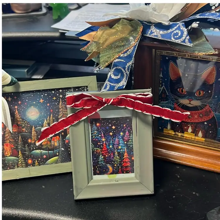 Christmas Holidays-Three Mini Upcycled Frames With Whimsical Photos Set Of 3, Cat Lovers