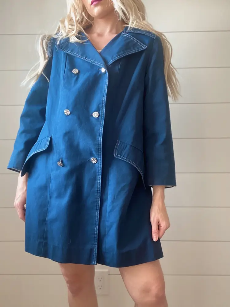 Vintage “Wamsutta” Fabric Slate Blue Rain Jacket