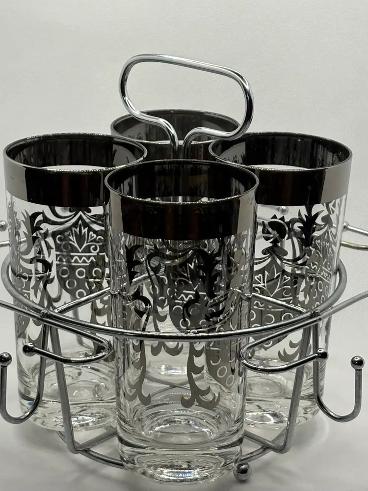 Kimiko Silver Shield Guardian 4pc Bar Caddy Vintage Barware