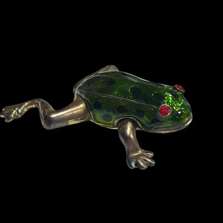 Vintage Vuccelli Italy Enameled Jeweled Hinged Trinket Box Pill Box Frog