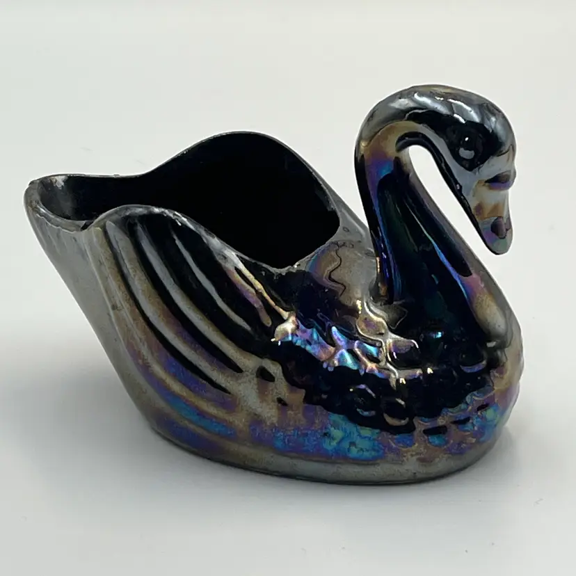 Vintage Iridescent Ceramic Swan Planter