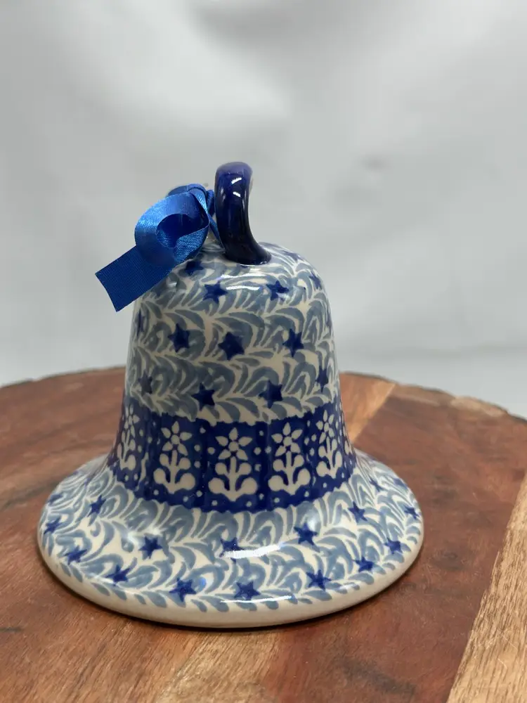 Manufaktura Boleslawiec Polish Pottery Holiday Bell Ornament Shelf Sitter Poland
