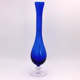 Cobalt Blue with Clear Pedestal Lead Crystal Glass Art Vase Collezioni Italy