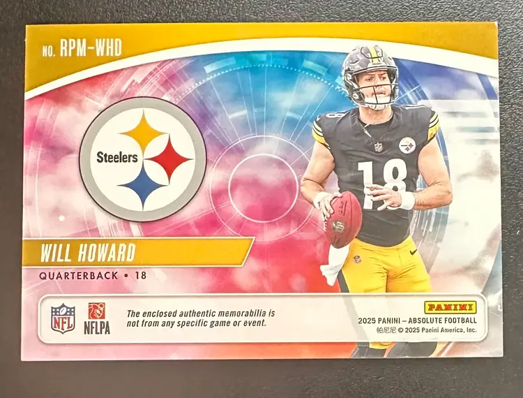 Will Howard Steelers Absolute Rookie Premiere Patch (RC)