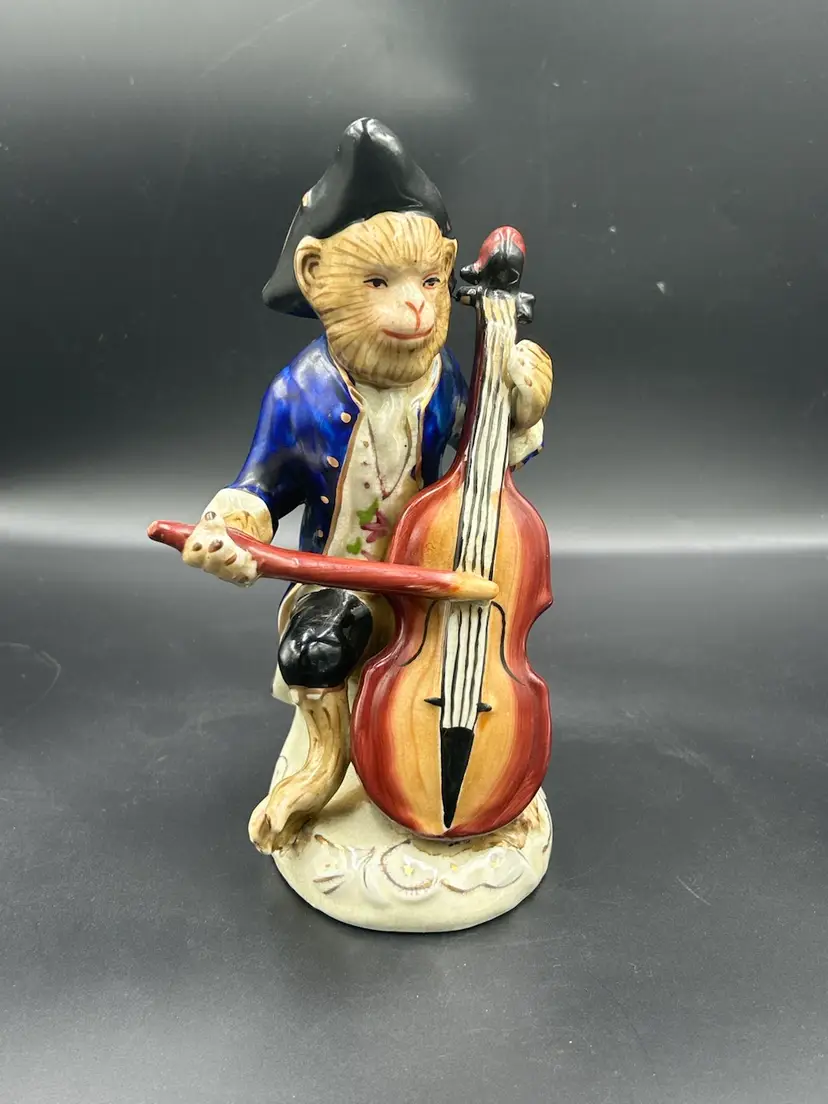 Vintage Porcelain Monkey Playing Cello Figurine MCM