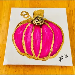 4"x4" Square Canvas Original Art Pink Pumpkin by Black Lion Studios