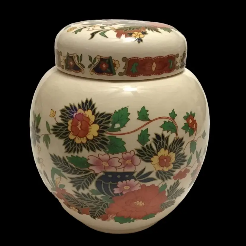 Sadler Ginger Jar Tea Caddy with Lid Indian Tree Peony Pattern England Vintage