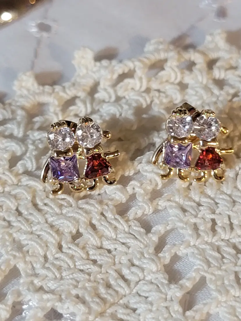 Goldtone and cubic zirconia birth month earrings