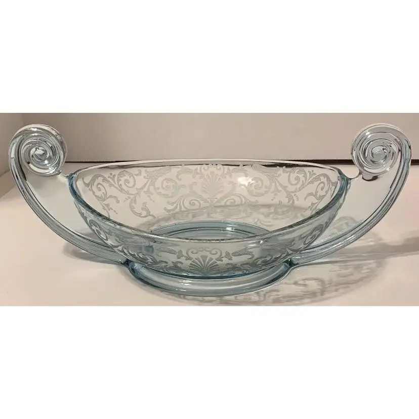 RARE Fostoria Glass Versailles Etch Blue Scroll Handle 14” Bowl