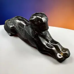 1980s Heisey Imperial Glass Rare Smokey Panther Tiger Cat Paperweight Figurine