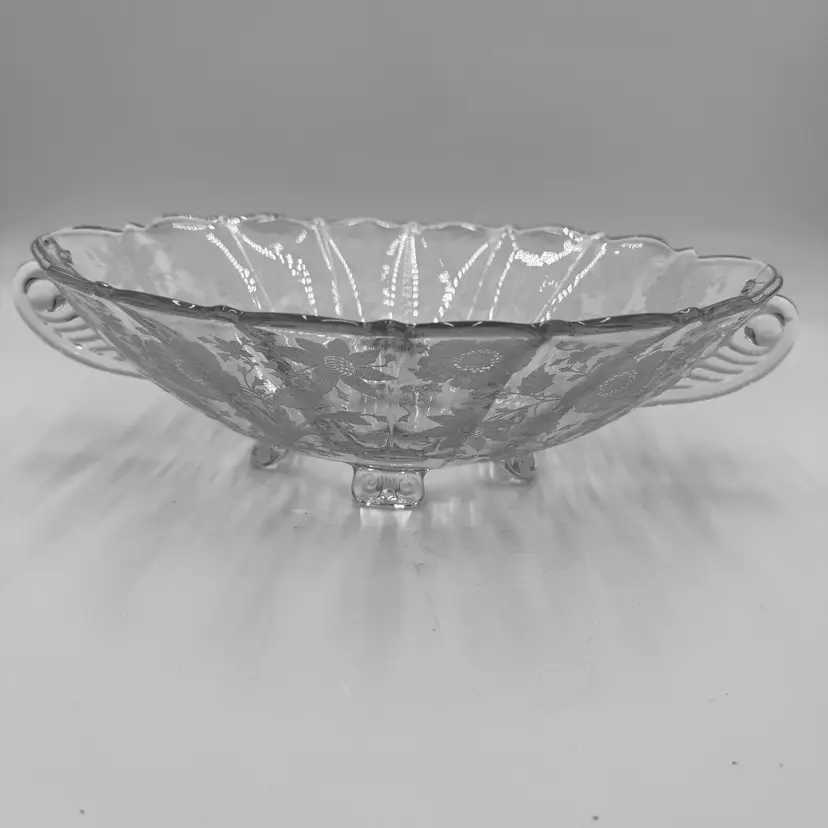 Cambridge Rosepoint Footed Double Handled Oval Bowl Embossed Home Decor
