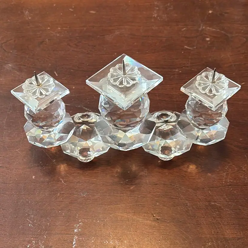 008. crystal triple candle holder / candelabra