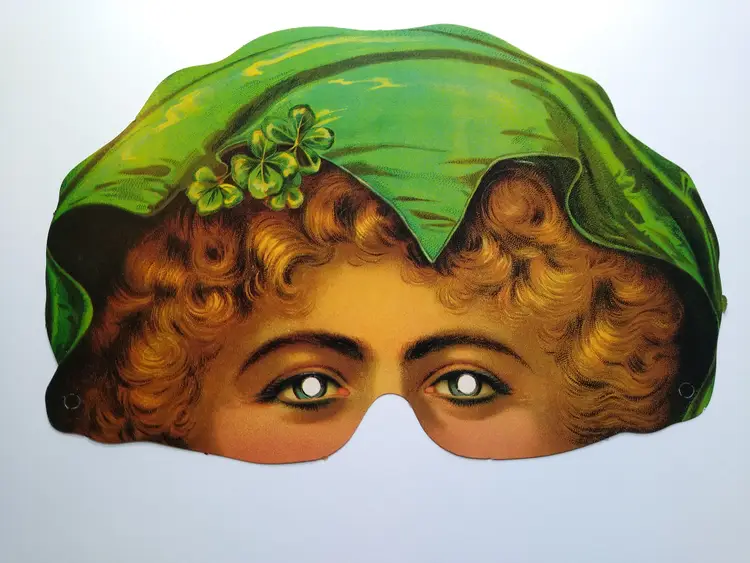 Vintage St. Patrick's Day Eye Mask Die-Cut Paper Shamrocks Lady