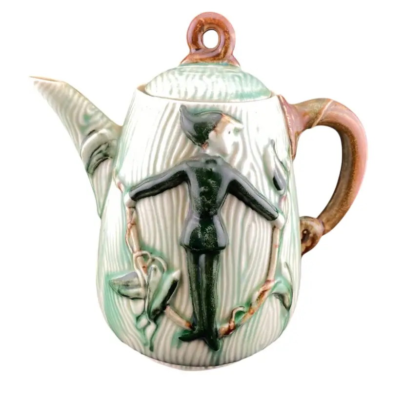 Vintage Teapot Elf Pixie Green Whimsical 1950’s Cottagecore Granny