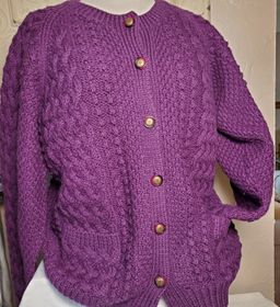 Vintage Hand Knitted Purple Wool Skihaus Cardigan Sweater