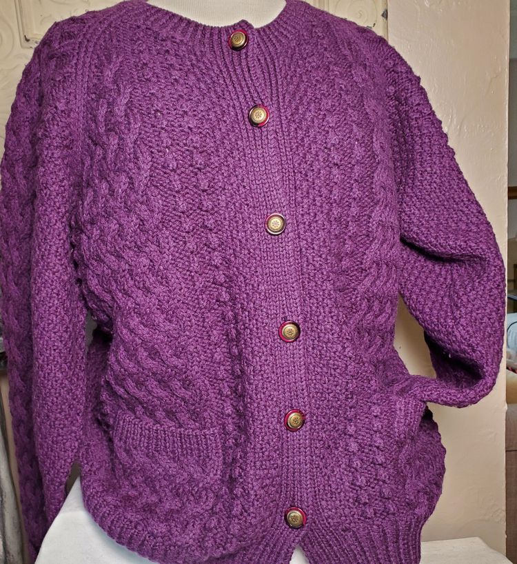 Vintage Hand Knitted Purple Wool Skihaus Cardigan Sweater