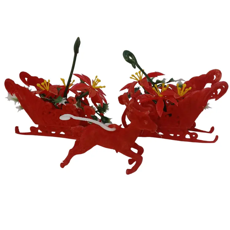 Vtg 50s 60s Plastic Christmas Tree Decoration Garland Flocked Sleighs & Reindeer