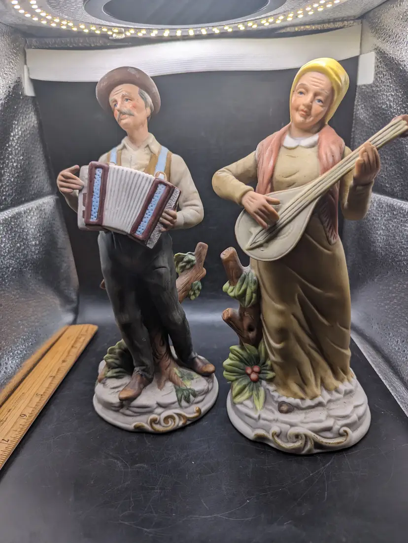 Vintage Porcelain Old Man and Old Woman Musicians