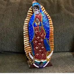 Mexican Virgin de Guadalupe Luminary Hand Painted Metal 10"H