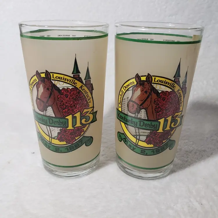 Vintage Pair 1987 KENTUCKY DERBY 113TH RUNNING CHURCHILL DOWNS Glasses