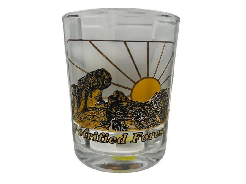 Petrified Forest Souvenir Glass Tumbler 4" Scenic Design Sun Mountains Clear Zai