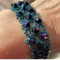 Purple Blue Swarovski Crystal Bracelet with Gold Filled Filagree Box Clasp Artisan Made 7.5”