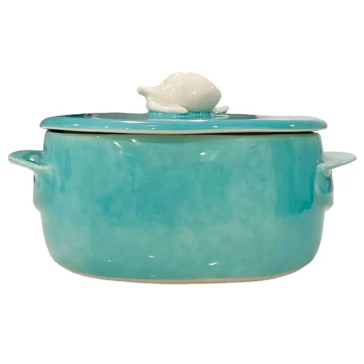 Hand Crafted Robin Egg Blue and White Ceramic Kitchen Canister Storage Container