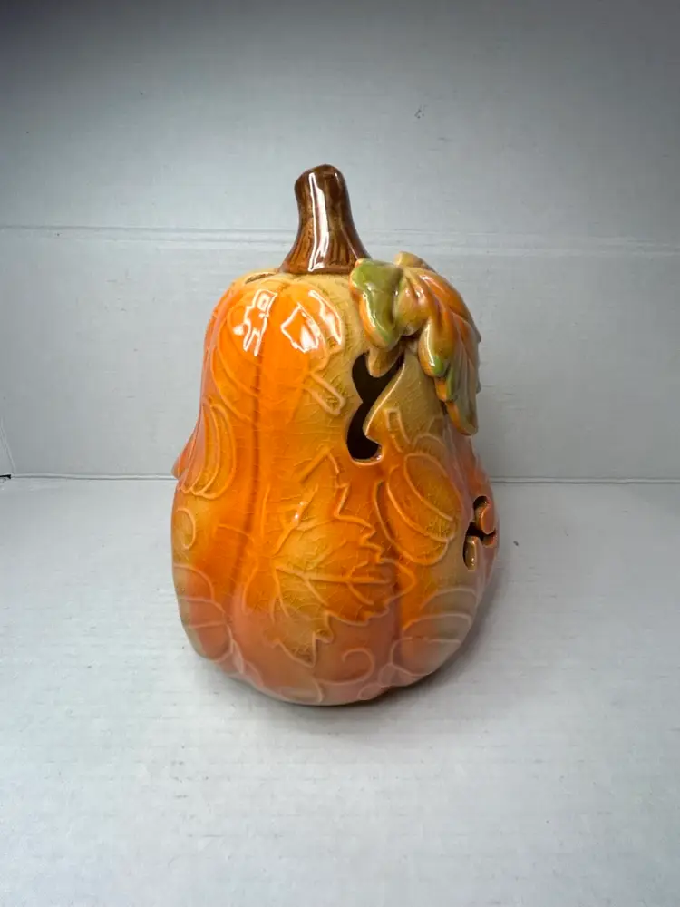 Thanksgiving Fall Pumpkin Tea Light Candle Holder Orange