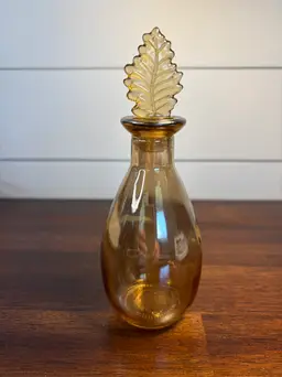 Amber Glass Leaf Stopper Bottle