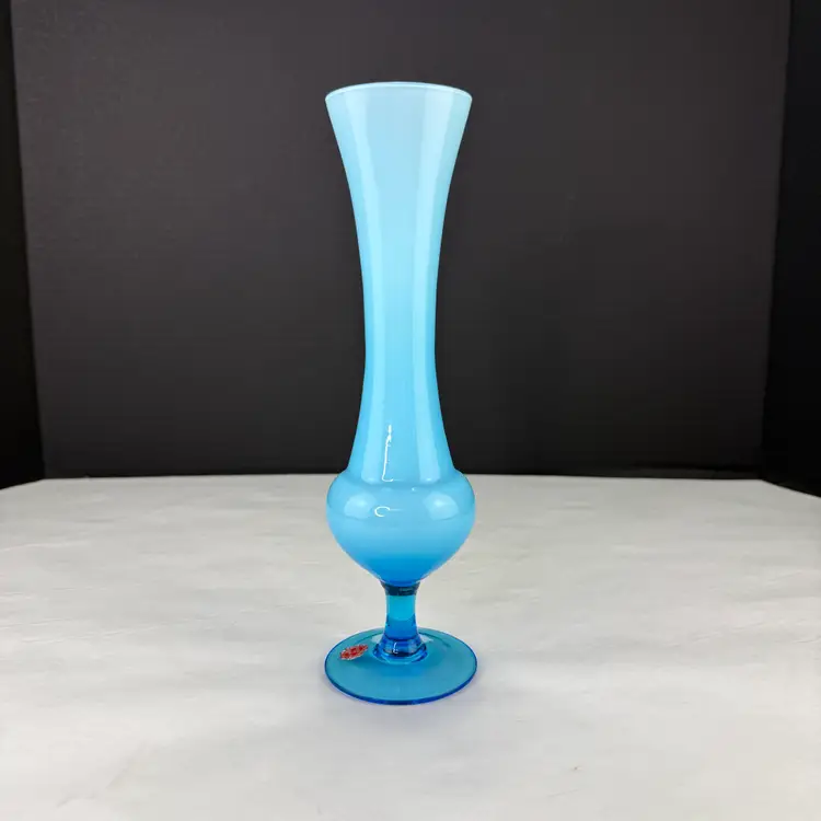 Vintage Blue Opaline Glass Bud Vase Made in Italy 9.5 Inch