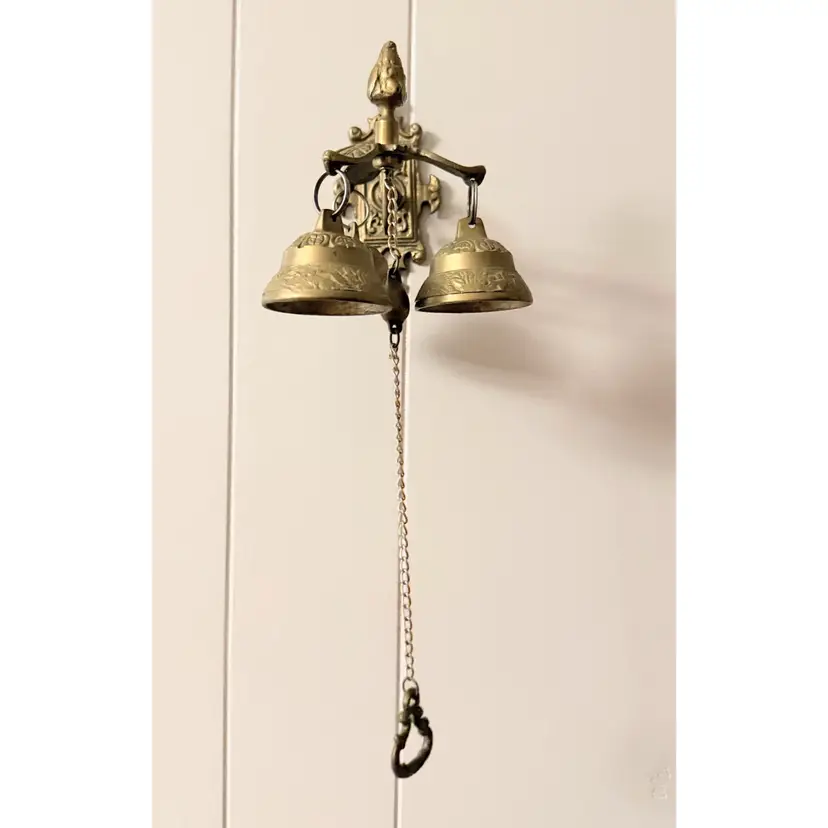 Vintage Solid Brass Triple Door Chimes Entryway Country Store Jingle Door Bells