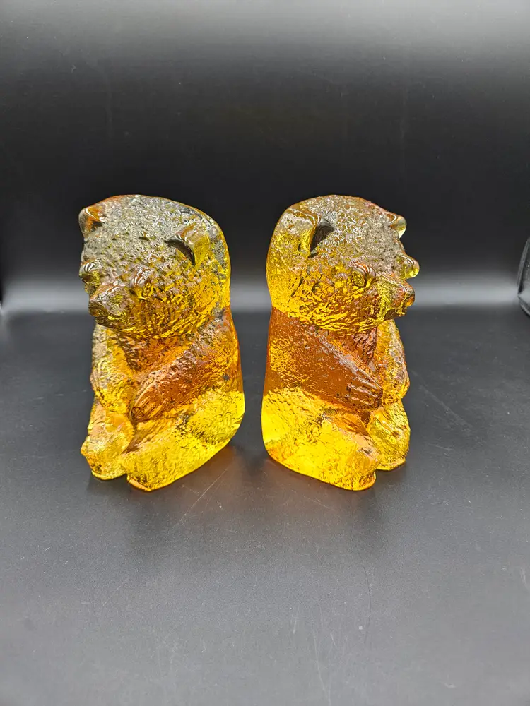 Blenko Honey Gold Bear Bookends