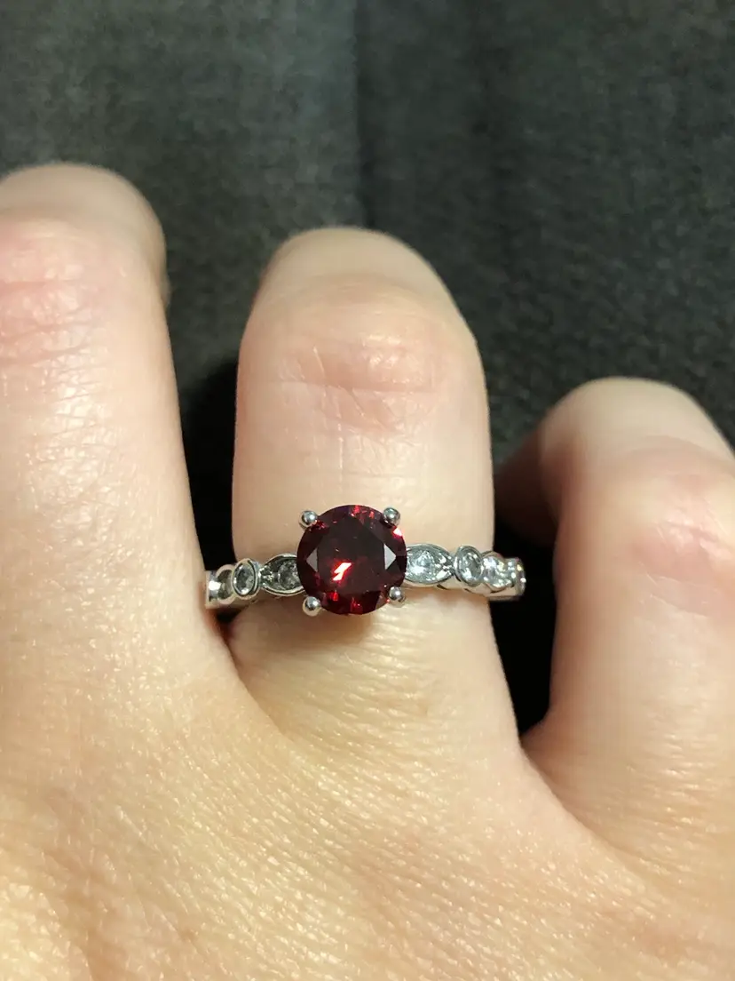Silver-Tone Garnet Stone Ring Size 7