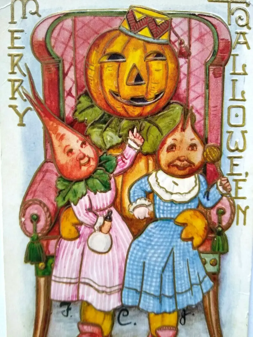 Fantasy Halloween Postcard Whitney Anthropomorphic Vegetable Beet Creatures