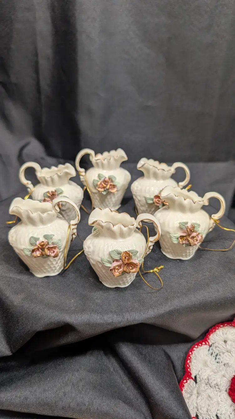 Porcelain Mini Pitcher Ornaments Set of 6