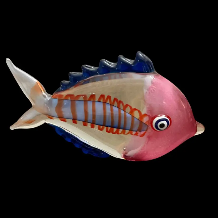 Heavy- Large Art Glass Hand Blown Fish w/Distinct Colorful Inner Skeleton 5.5” x 10”