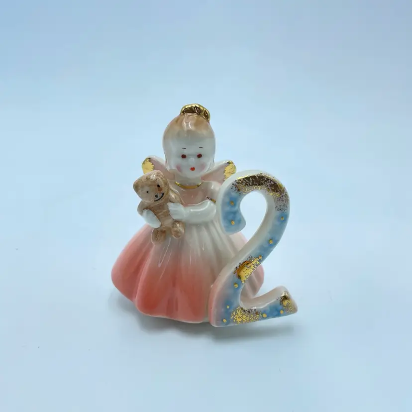 Vintage Josef Originals Birthday Angel Year 2 Teddy Bear Porcelain Figurine