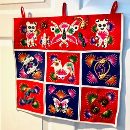 Vintage Folk Art Tapestry Mail Organizer: Embroidered 3D Animals Bugs