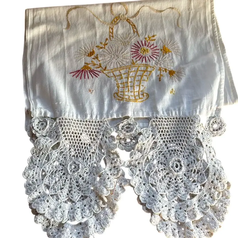 Embroidered and crocheted table runner