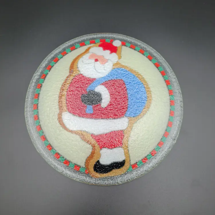 Peggy Karr Fused Art Glass Plate Christmas Santa  Round Plate