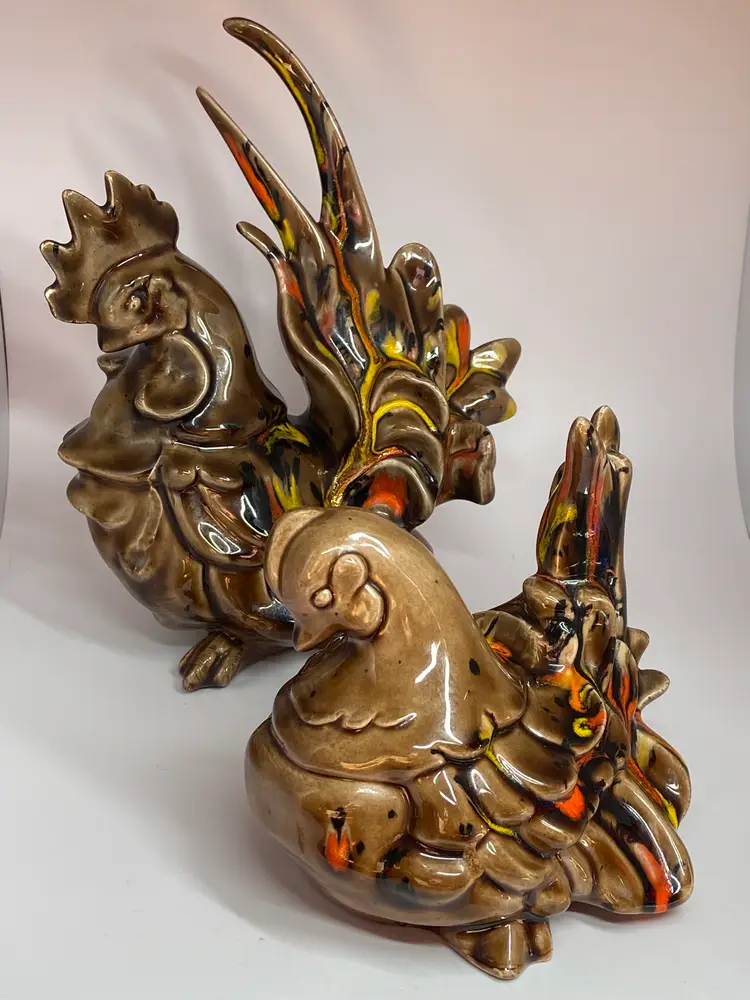 Arnel's Ceramic Rooster & Hen Set, 8.25" & 5"