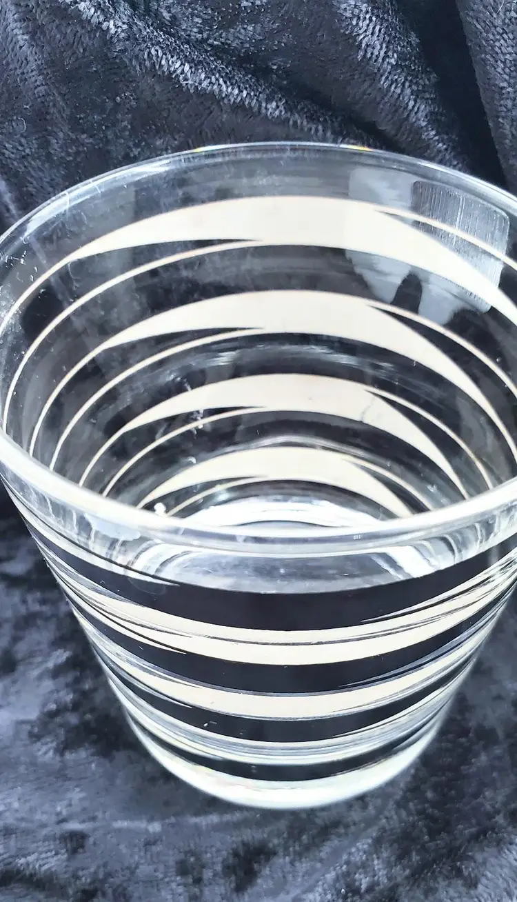 MCM Diagonal Black Stripe Low Ball Glasses Set of 4