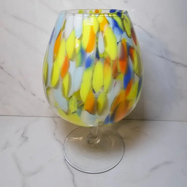 Vintage MCM Murano Style Oversized Footed Vase Confetti Art Glass Brandy Snifter
