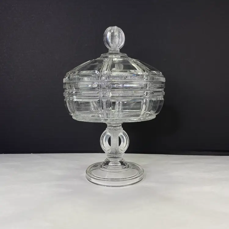 Vintage Duncan & Sons Cryptic Zipper Block Pedestal Compote