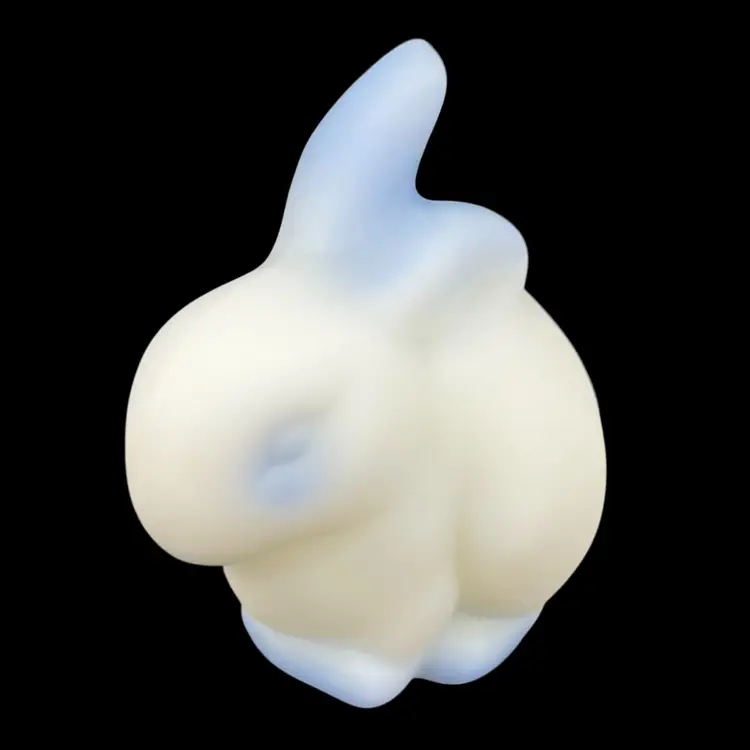 Fenton White Satin Glass With Blue Accents Rabbit Figurine, Fenton Glass Hand Painted Rabbit Signed By Vickie D. Bunny Figurine, Vintage Fenton Glass Figurine Bunny Rabbit, Natural Painted Fenton Bunny