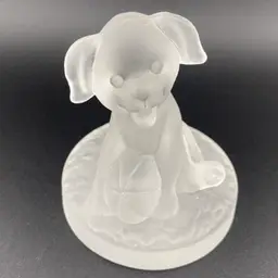 Vintage Dog Frosted Glass Paperweight Figurine Cottagecore Retro Heavy